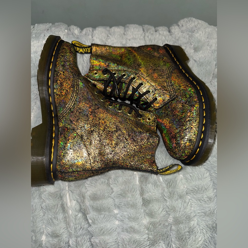 Dr. Martens Multicolor Iridescent Crackle Lace-Up Boots - Picture 6 of 9